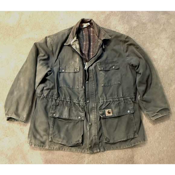 Vintage Carhartt Jacket Mens 2XL Green Blanket Lined Chore Barn Field Coat USA